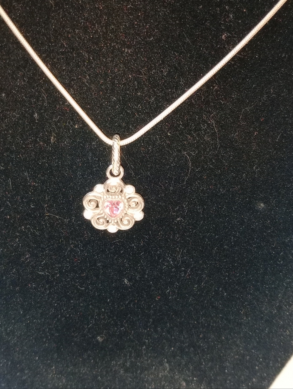Brighton Silver Heart Pendant Necklace Pink Crystal Floral Charm Romantic Style - Picture 3 of 11